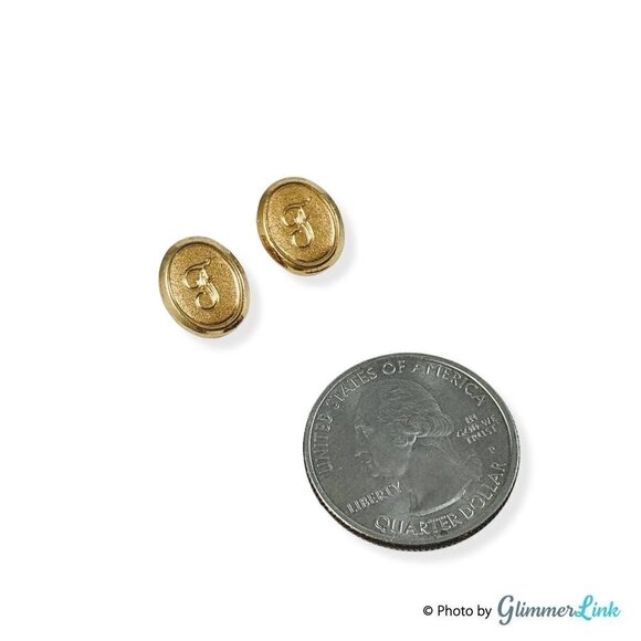Vintage Letter F Monogrammed Oval Gold Tone Stud Earrings - Picture 6 of 10
